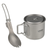 Lixada Cookware Set 300ml/350ml/420ml/550ml/650ml/750ml Ultralight Titanium Cup with Folding Dinner Spork Tableware for Outdoor