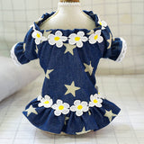 New Luxury Pet Clothes Girl Dog Dresses with Flower Spring/summer Star Cowboy Skirt Dog Clothing