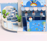 Doll House Furniture Miniature Dollhouse Wooden Ice Cream Shop Kit Toys for children Christmas Gift Blue Dolls House