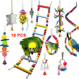 10PCS Bird Toy Set Parrot Toys Metal Rope Ladder Stand Budgie Accessories Perch Primary Color Parkiet Speelgoed Jouet Perroquet