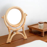 Rattan Innovative Art Decoration Round Makeup Mirror Dressing Bathroom Wall Hang Rattan Dressing Table Makeup Mirror