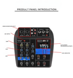 MX04 4-Channel Bluetooth Mini Mixer Sound Card Audio DJ 16 Digital Effects Noise Reduction LED Level Display For Bar Singing
