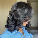 Wigs Ladies Long Curly Hair Black Slanted Fiber Head Cover Wigs
