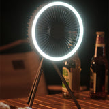 Portable Camping Fan Rechargeable Mini Fan USB Outdoor Camping Ceiling Fan With Led Light Tripod Stand Desktop Fan Gray/White