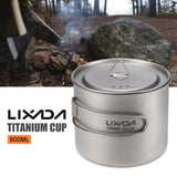 Lixada 1600ml Titanium Pot Ultralight Portable Hanging Pot with Lid and Foldable Handle Outdoor Camping Hiking Backpacking