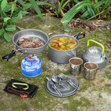 Outdoor Camping Teapot Pot Hiking Picnic Teapot Set Portable Cookware Combination Aluminum Tableware with Tea Cup