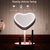 LED Vanity Mirror Contact Dimming Desk Table Vanity Mirror Heart-Shaped USB Charging Mirror