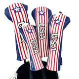 Golf Wood Cover USA Stripes For Driver Fairway Hybrid Waterproof Protector Set PU Leather Golf Headcover Soft Durable Number Tag