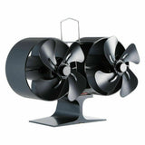 8 Blades Fireplace Fan Double Heads Motor Heat Powered Wood Stove Burner Black Anodized Aluminum Stove Fan