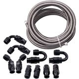 1Set 5 meters AN6 Stainless Steel Braided 5M 6AN 0/45/90/180Degree Fuel hose Oil Line &amp; Hose End Adaptor Kit  T7 Aluminum Alloy