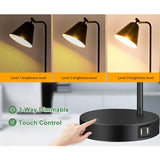 Industrial Nightstand Table Lamp with E26 Bulb Dual USB Port,Contact Control Bedside Night Lights for Bedroom,US Plug