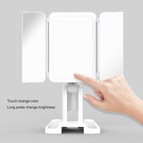 Foldable Double Triple Magnifying Table Mirror With Warm Cold White LED Light Battery Power Portable Women Cosmetic Makeup Tool