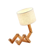 New Wood Robot Shape Folding Table Lamp Creative Bedroom Study Desk Bedside Night Light Linen Lamp Shade Table Lamp 5W Bulb