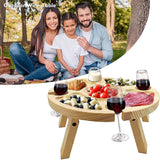 Wooden Folding Picnic Table Outdoor Wine Table with Glass Holder 2 In 1 Wine Glass Rack Outdoor Portable Camping Folding Table