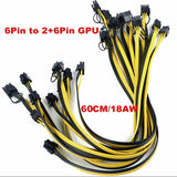 60CM 18AWG GPU PCIE 6Pin Male to 8Pin (6+2) Male Graphics Video Card Power Cable for BTC Ethereum Miners Mining 12Pcs