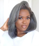 Wig women's short straight hair black gray high temperature silk chemical fiber headgear
