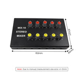10Way Stereo Audio Signal Mixer Board Headphone Amplifiers Sound Mixing Distributor 3.5MM Aux 2 Input 10 Output