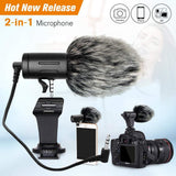 Portable Camera Microphone, Rabbit Hair Video Interview Microphone Directional Recording Shotgun Mic with Shock Mount for iPhone