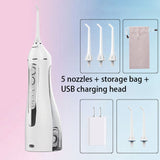 Portable Oral Irrigator with Travel Bag Water Flosser USB Rechargeable 5 Nozzles Water Jet 200ml Tank Waterproof Oral Irrigator