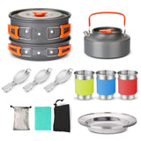 Camping Cookware Picnic Cooking Set 1 Set Outdoor Pots Pans Non-stick Tableware With Foldable Spoon Fork Knife Kettle Cup
