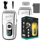 VGR 3-Speed Rechargeable Beard Electric Shaver For Men Hair Razor Bald Head Fade Shaving Machine Finishing Tool With Extra Mesh