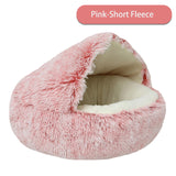 New 2 In 1 Hooded Cave Winter Warm Cat Dog Bed Round Soft Long Plush Dog House Bed For Small Dogs Kennel Cats Pet Nest