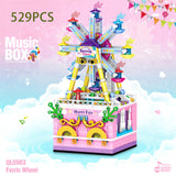 487pcs City Street View Building Blocks Friends For Girl Sakura Tree Music Box Bricks Creator Cherry Blossom Tree House Toy