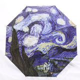 Brand Folding Umbrella Female Windproof Paraguas Van Gogh Oil Painting Umbrella Rain Women Quality Black Coating Parasol