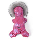 Luxury Fur Collar Dog Clothes Waterproof Windproof Dog Overalls for Small Dog Adjustable Waist Warm Puffy Pet Clothing Hair Free