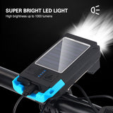 Solar USB Rechargeable Bike Headlight Front Light Waterproof MTB Road Bicycle Flashlight Night Riding Light Lamp with Horn