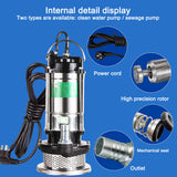 220V Sewage Pump Submersible Stainless Steel Non-blocking Water Pump Well Alternative Pumping Drainage Pump with EU adapter