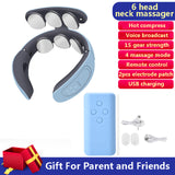 Remote Control 6 Head Neck Massager Infrared Heating Pulse Cervical Spine Massage Physiotherapy Neck Pain Relief Relaxation Tool