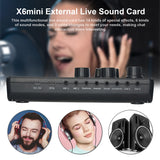 X6Mini External Live Sound Card Multifunctional Sound Mixer Board for Live Streaming Music Recording Karaoke Singing