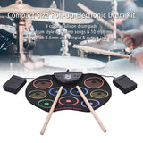 Portable Roll Up Drum Set Electronic Drum Kit 9 Silicon Drum Pads USB Powered with Drumsticks Foot Pedals for Kids