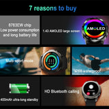 Smart Watch Men Bluetooth Call 1.43inch AMOLED Screen NFC Heart Rate Blood Oxygen 400Mah Big Battery Smartwatch