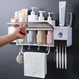 Punch-Free Toothbrush Rack Bathroom Wall-Mounted Suction Wall Toothpaste Tooth-Cleaners Shelf Mouthwash Cup Set
