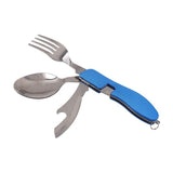 4 In 1 Outdoor Tableware Set Camping Cooking Supplies Stainless Steel Spoon Folding Pocket Kits Home Picnic Hiking Travel Tools