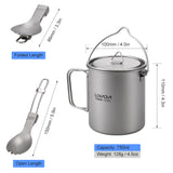 Lixada Lightweight Titanium 750ml Pot with Folding Spork for Outdoor cookware tableware Hiking Backpacking Camping supplies