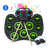 Electronic Drum Kit 9 Pads Of Roll-Up Practice Drum Set Flashing Light Bluetooth Drum Set Built-In Dual Speakers