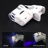 Clip Type Microscope 100x Magnifying Glass with Phone Clip Built-in LED Light UV Currency Detector for Most Smart Phone