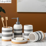 Light Luxury Bathroom Decoration Accessories Ceramic Striped Toothbrush Cup Lotion Bottle Soap Dish Household Bathroom Supplies