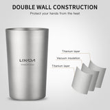Lixada Double Wall Titanium Cup Water Juice Tea Cup Mug 300ml / 500ml Cup Cookware for Home Office Camping Hiking Backpacking