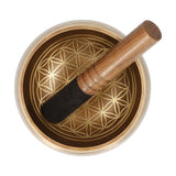 Ammoon Tibetan Meditation Singing Bowl Set with Mallet &amp; Cushion Flower of Life Pattern Buddhist Music Therapy Chanting Bowl