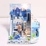 Doll House Furniture Miniature Dollhouse Wooden Ice Cream Shop Kit Toys for children Christmas Gift Blue Dolls House