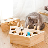 For Cat Indoor Solid Wooden Cat Hunt Catch Mouse Toys Interactive Seat Scratch