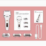 Women 4-in-1 Electric Shaver Set Epilator Hair Removal Device Foot Grinder Set with Battery Status Display A7