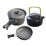 3pcs/set Camping Cookware Set Aluminum Nonstick Portable Outdoor Cooking Kettle Pot Pan Cookset Tableware for Hiking BBQ Picnic