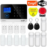 Newest Wireless Home Security Tuya WIFI GSM SIM card EN RU ES PL DE Switchable Smart Alarm system Tuya APP RFID Remote Control