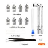 0.4mm MK8 Brass/Stainless Steel Nozzle  + 10pcs Cleaning Needles + Pt. ESD-15 Tweezers + 2Pcs Wrench 3D Printer Parts