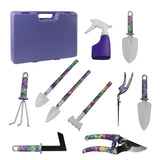 10 Piece Garden Tools Set Flower Print Aluminium Gardening Tools with Trowel Transplanter Rake Weeder Pruner Shears Sprayer